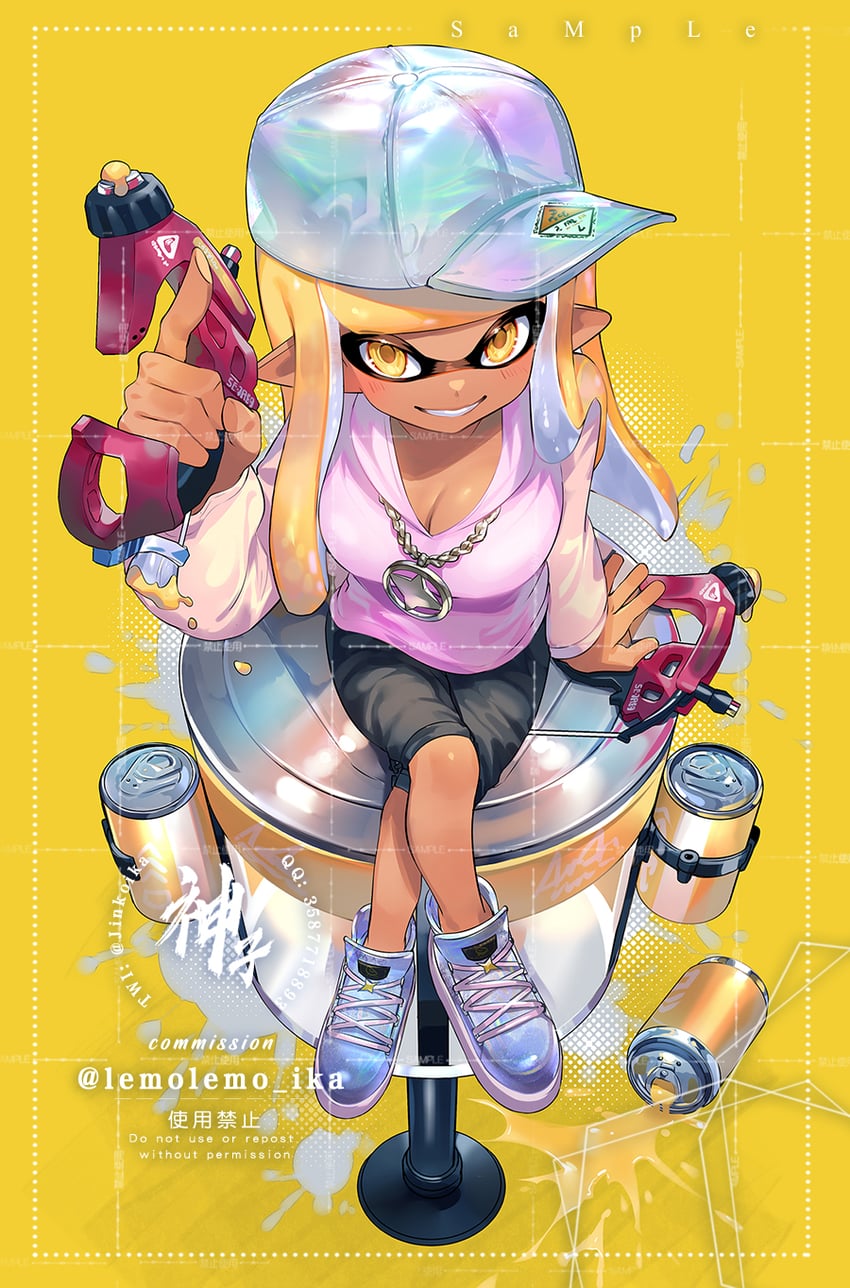 inkling player character and inkling girl (splatoon and 1 more) drawn by jinkoika
