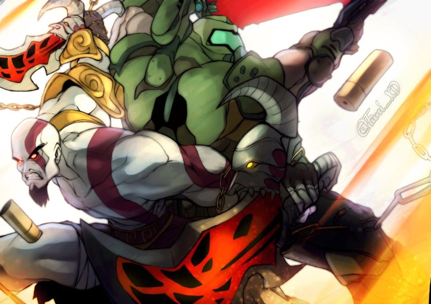 doomguy and kratos (doom and 2 more) drawn by funi_xd