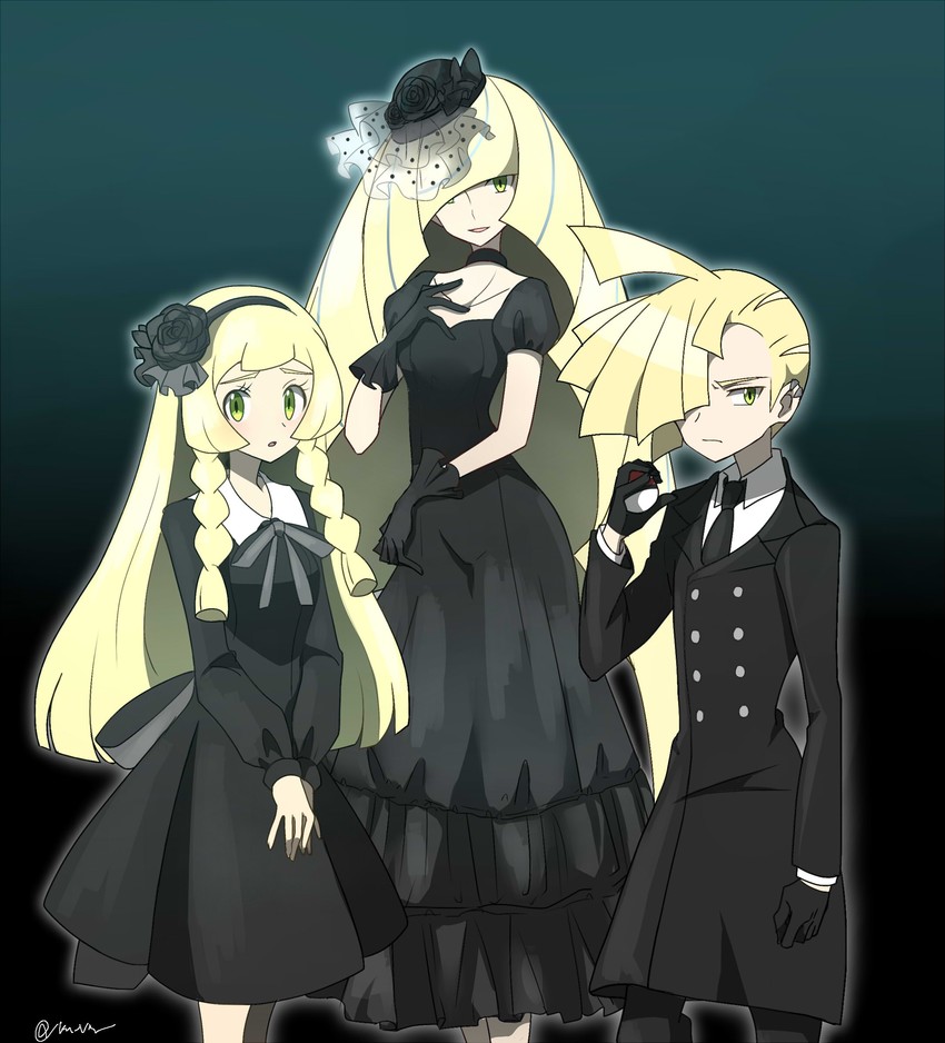 lillie, lusamine, and gladion (pokemon and 1 more) drawn by kuroi_paseri
