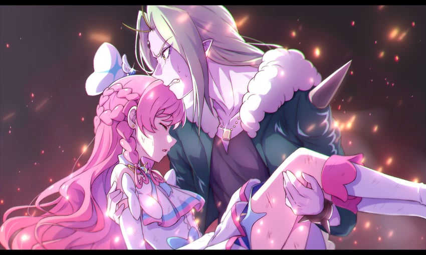 nijigaoka mashiro, cure prism, and battamonda (precure and 1 more) drawn by kyoutsuugengo