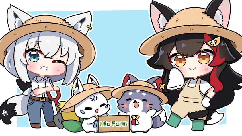 shirakami fubuki, ookami mio, sukonbu, and miofa (hololive) drawn by dohoon