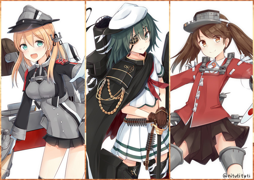 ryuujou, prinz eugen, and kiso (kantai collection) drawn by tsuchikure