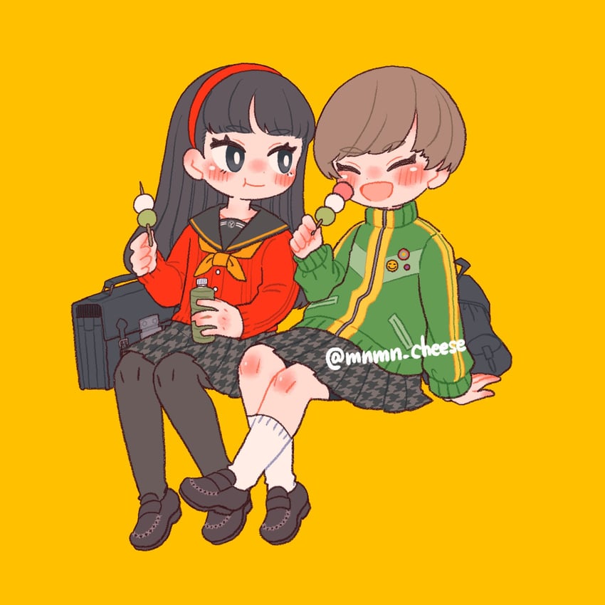satonaka chie and amagi yukiko (persona and 1 more) drawn by michiru_(mnmn_cheese)
