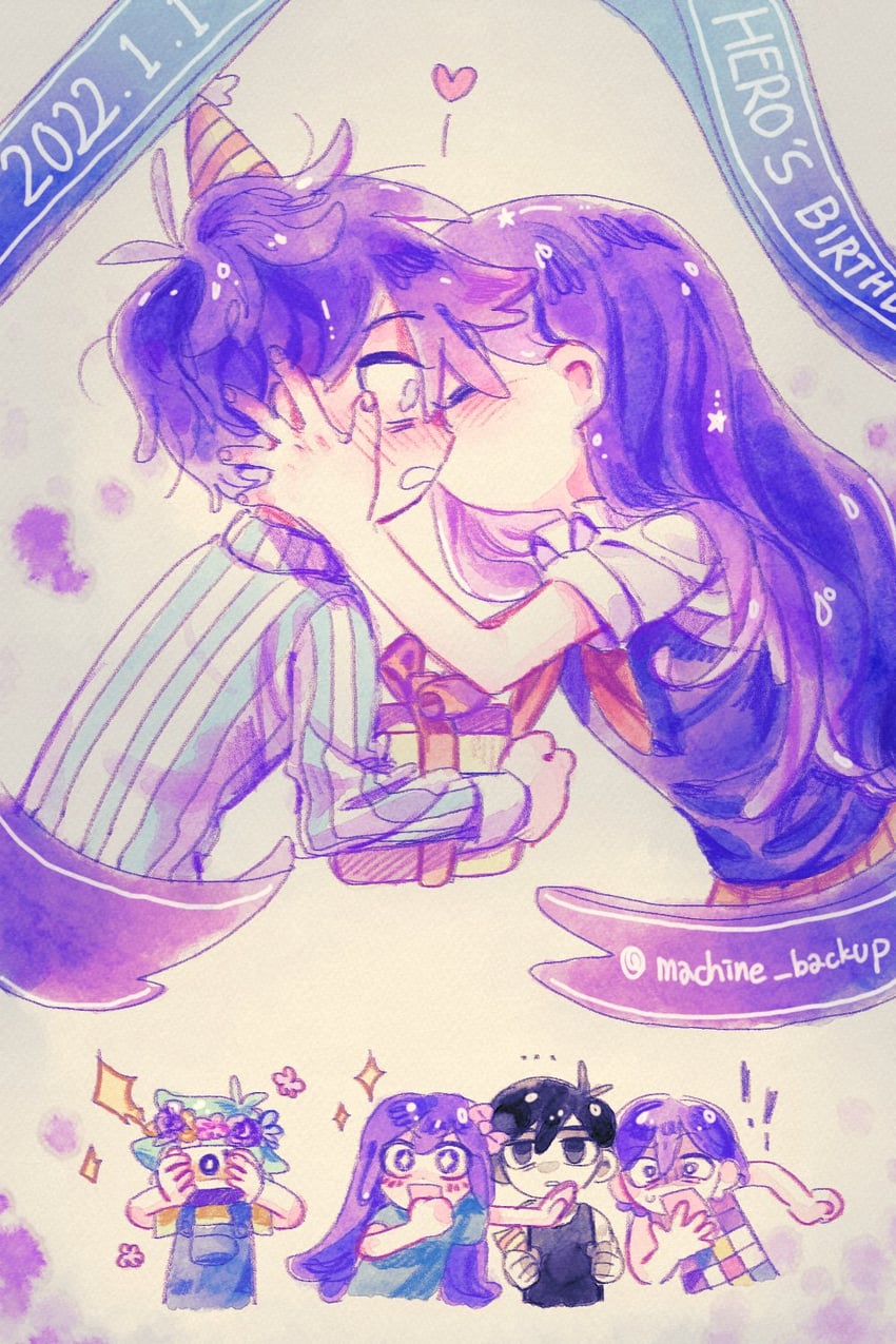 omori, basil, aubrey, mari, kel, and 1 more (omori) drawn by machine_backup