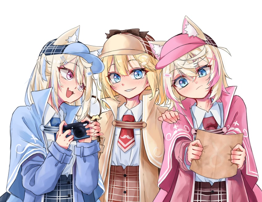 watson amelia, fuwawa abyssgard, and mococo abyssgard (hololive and 1 more) drawn by vo_(sheerra212)