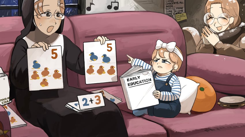 glasses nun, glasses nun's aunt, and glasses nun's mother (little nuns) drawn by diva_(hyxpk)