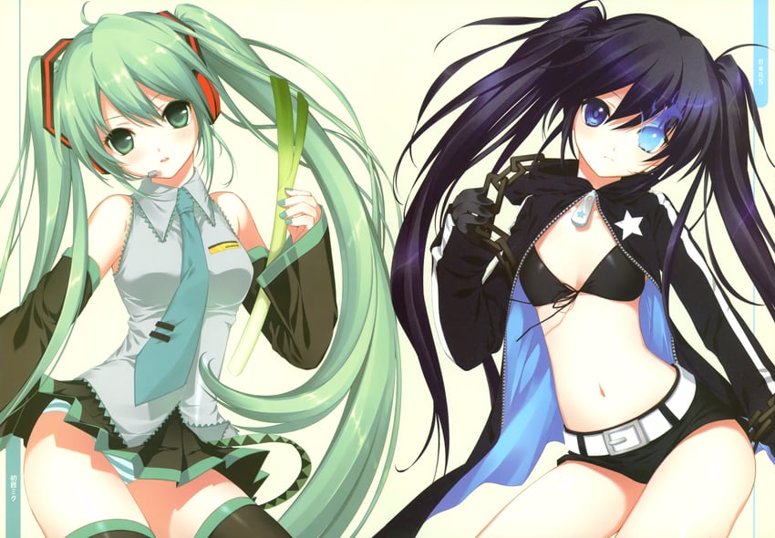 hatsune miku and black rock shooter (vocaloid and 1 more) drawn by shirahane_nao