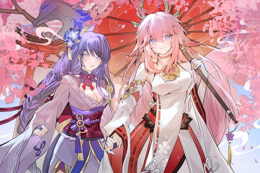 raiden shogun and yae miko (genshin impact) drawn by hecha10699