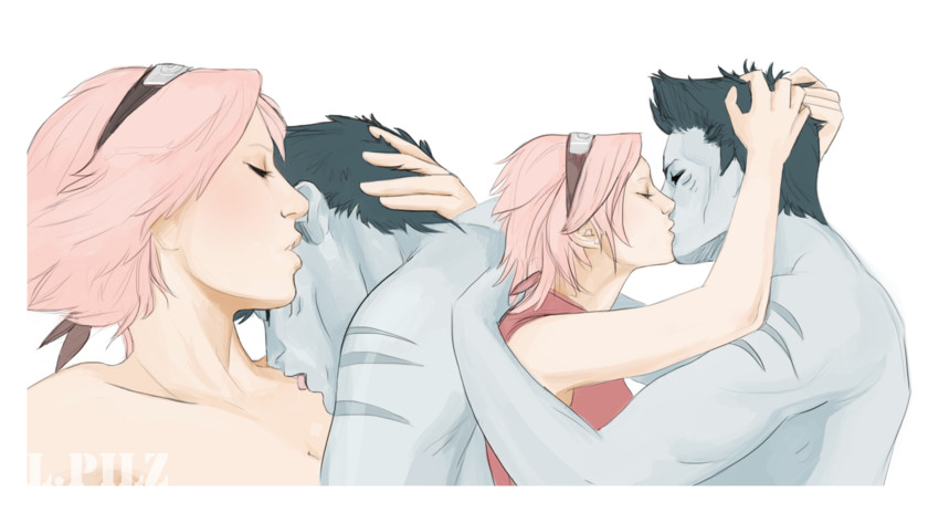 haruno sakura and hoshigaki kisame (naruto and 1 more) drawn by lpilz