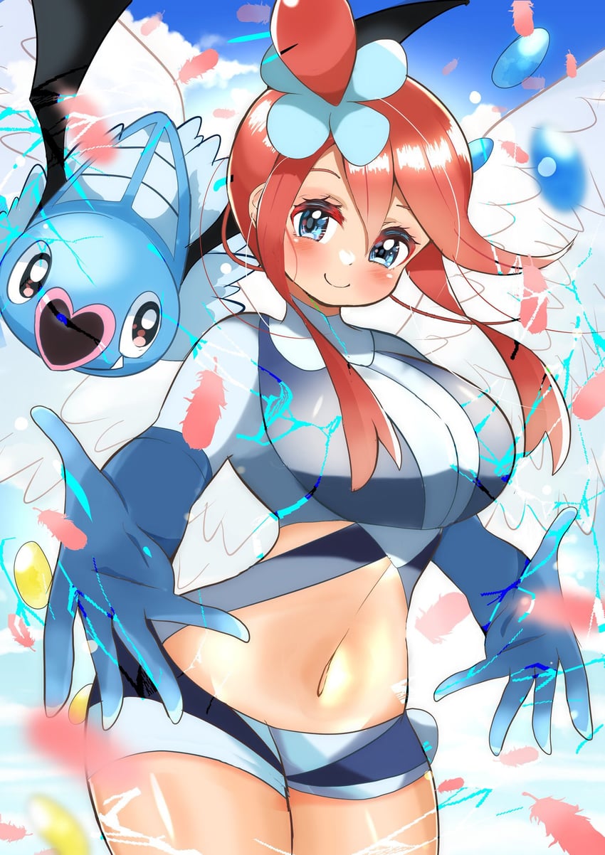 skyla and swoobat (pokemon and 1 more) drawn by carrot_summer