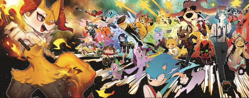 sonic the hedgehog, nanachi, braixen, isabelle, kagemori michiru, and 16 more (pokemon and 17 more) drawn by kkyattyu