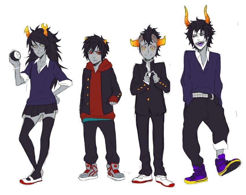 karkat vantas, vriska serket, gamzee makara, and tavros nitram (homestuck) drawn by soberondrugs