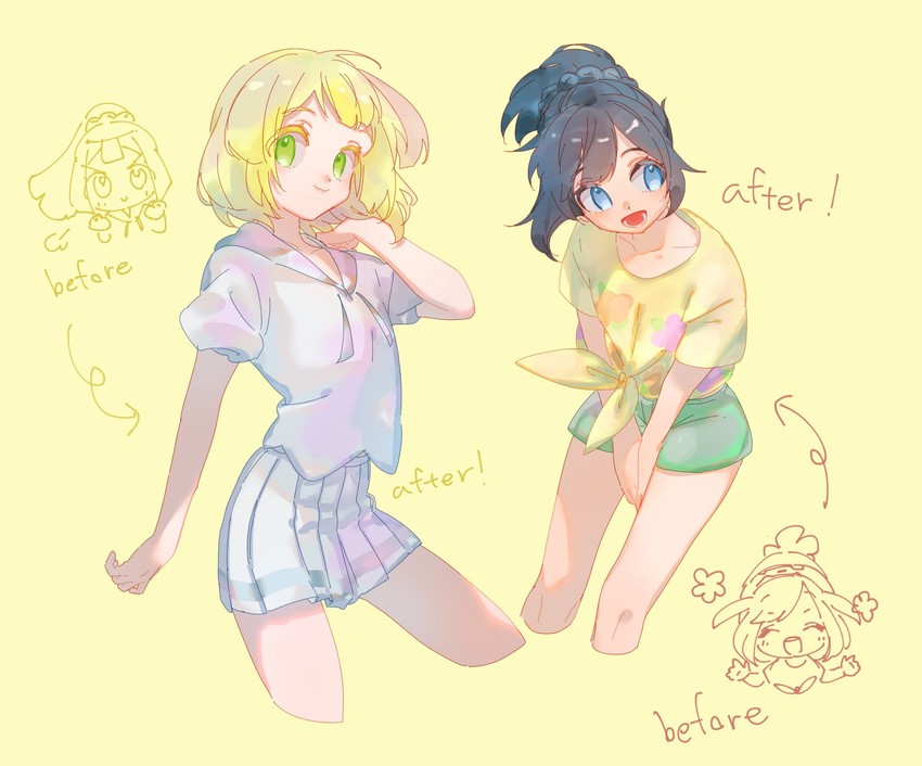 lillie and selene (pokemon and 1 more) drawn by itou_(very_ito)