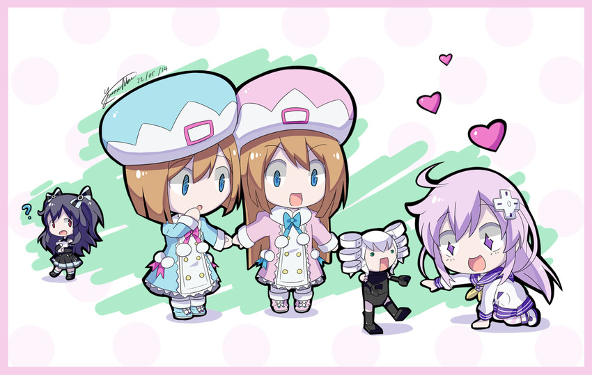 nepgear, uni, rom, ram, and black sister (neptune) drawn by yurax-mae