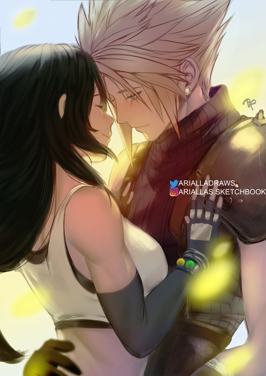 tifa lockhart and cloud strife (final fantasy and 2 more) drawn by arialla_draws