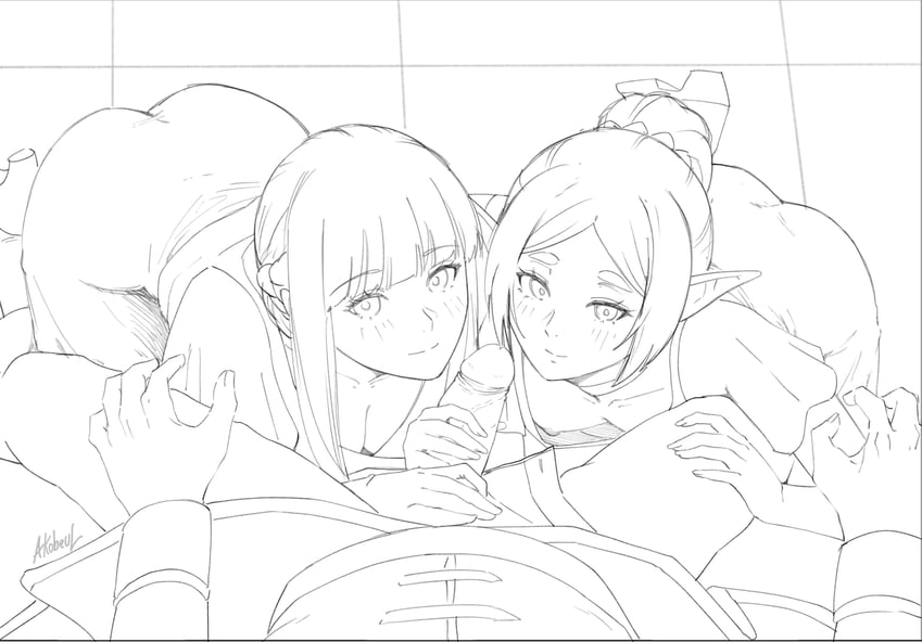 frieren, fern, and stark (sousou no frieren) drawn by akobeul