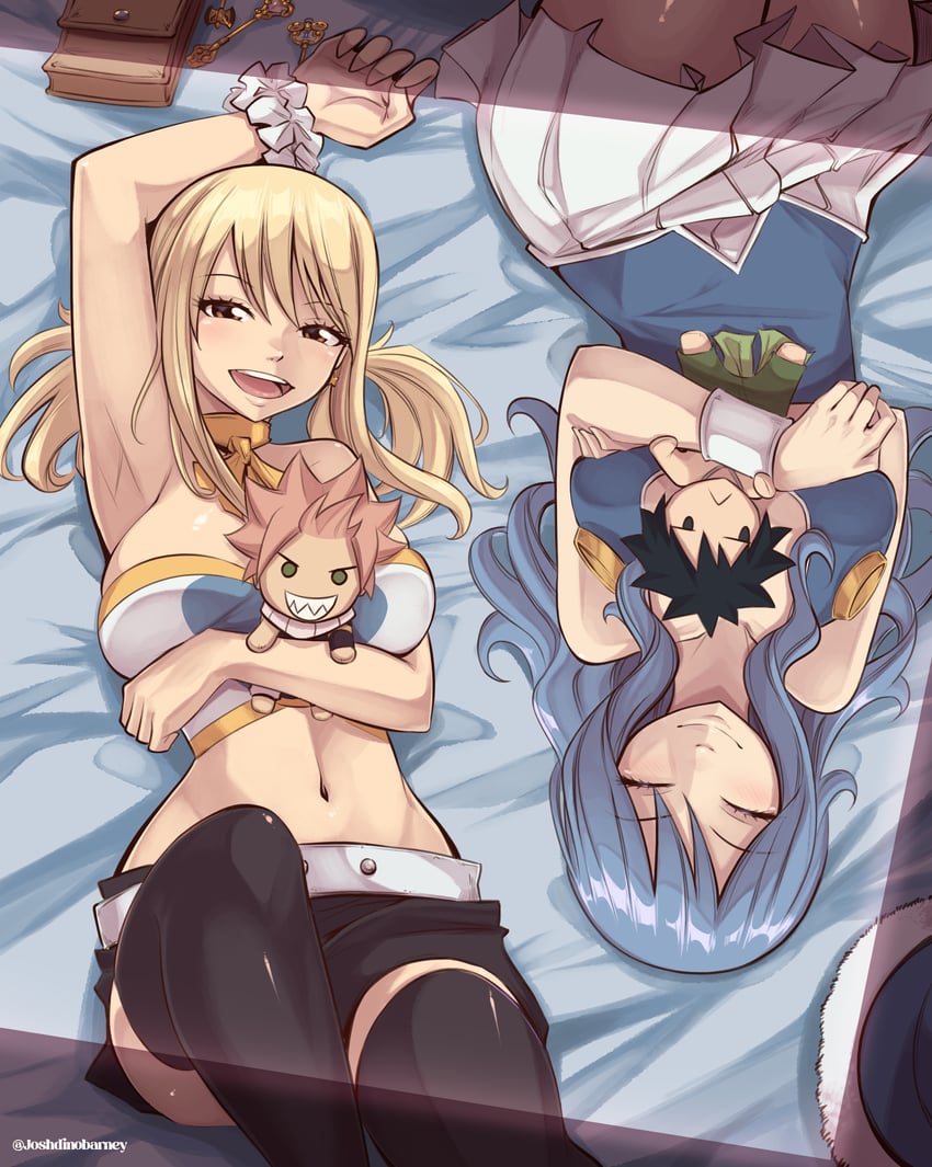 lucy heartfilia, natsu dragneel, juvia lockser, and gray fullbuster (fairy tail) drawn by joshdinobarney