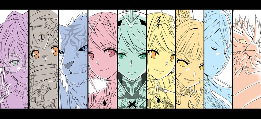 pyra, mythra, nia, pneuma, poppi, and 5 more (xenoblade chronicles and 1 more) drawn by mebi_il
