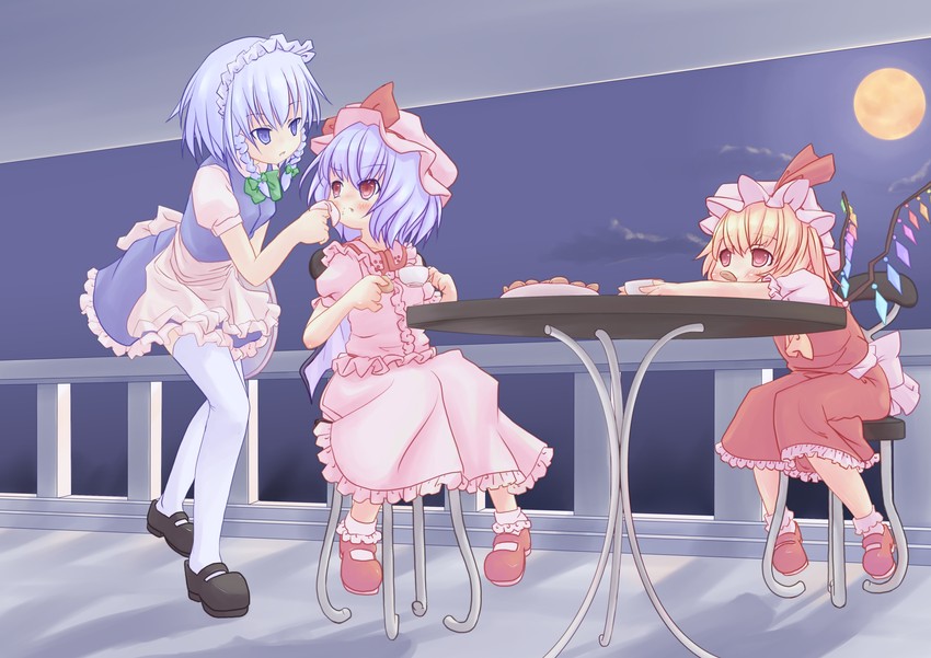 remilia scarlet, flandre scarlet, and izayoi sakuya (touhou) drawn by sakuna