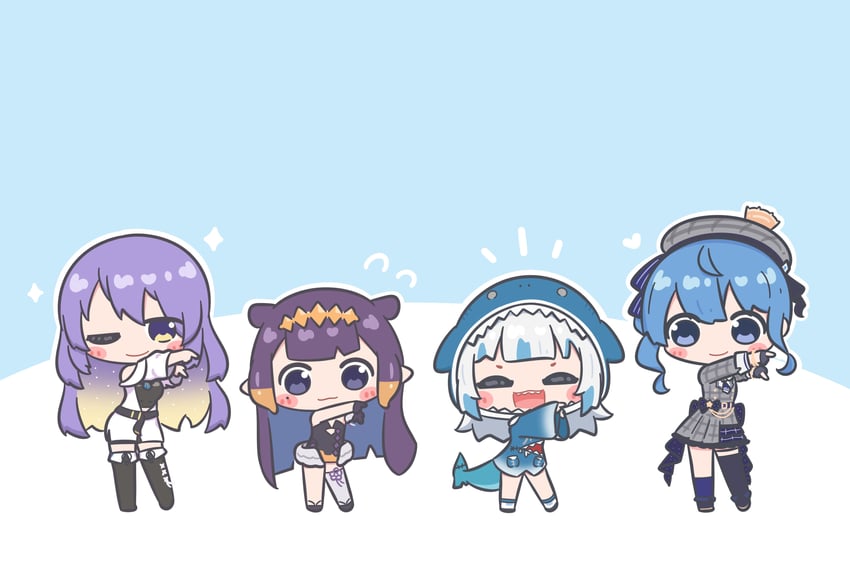 gawr gura, hoshimachi suisei, ninomae ina'nis, and moona hoshinova (hololive and 3 more) drawn by mpien
