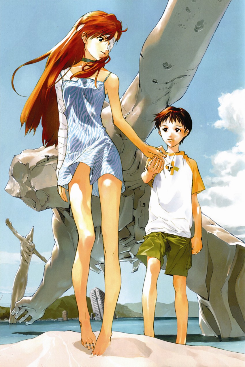 souryuu asuka langley, ikari shinji, and mass production eva (neon genesis evangelion and 1 more) drawn by okazaki_takeshi