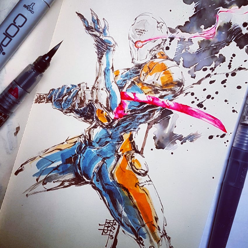 gray fox and cyborg ninja (metal gear and 1 more) drawn by mar-c!