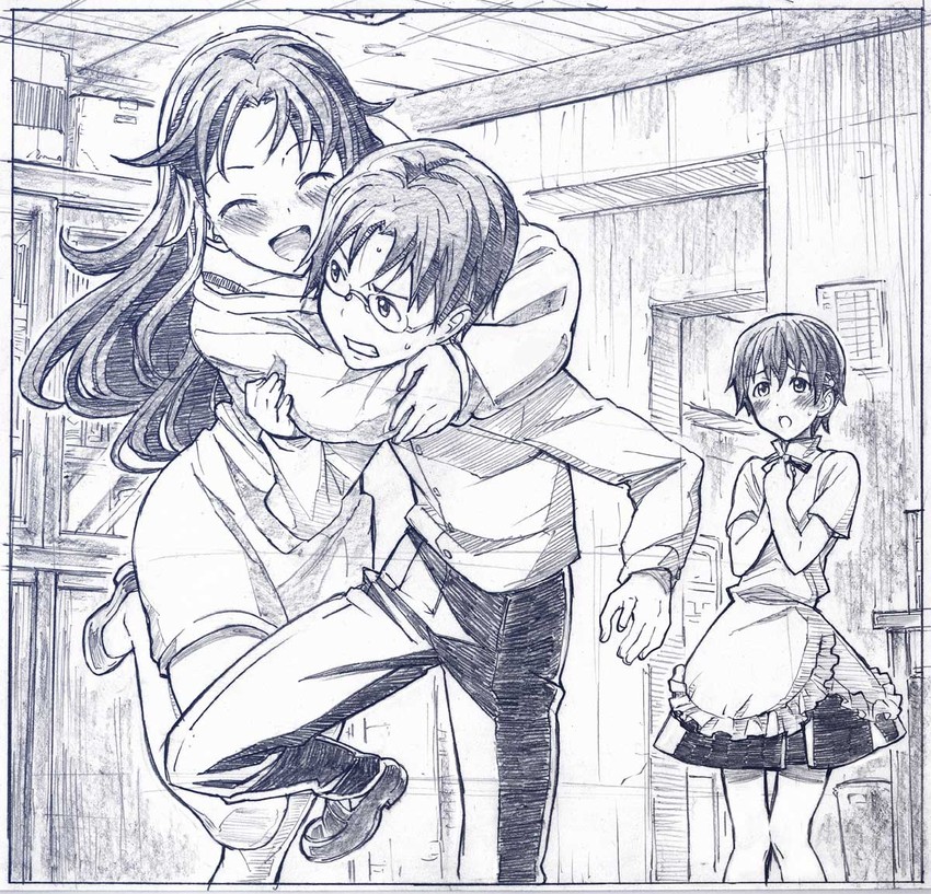 inami mahiru, takanashi souta, and takanashi kozue (working!!) drawn by sakino_shingetsu