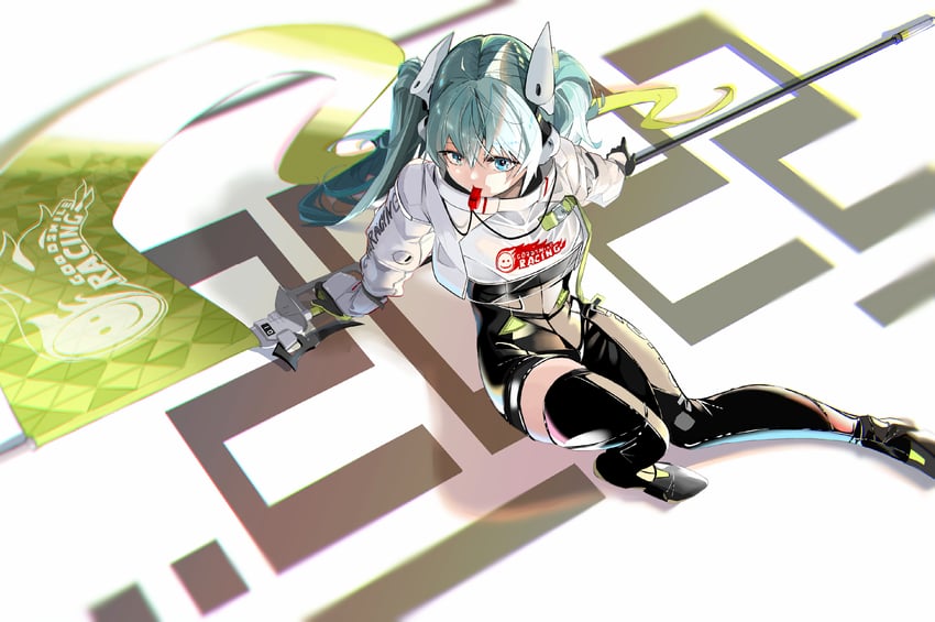 hatsune miku and racing miku (vocaloid and 1 more) drawn by merah_drow