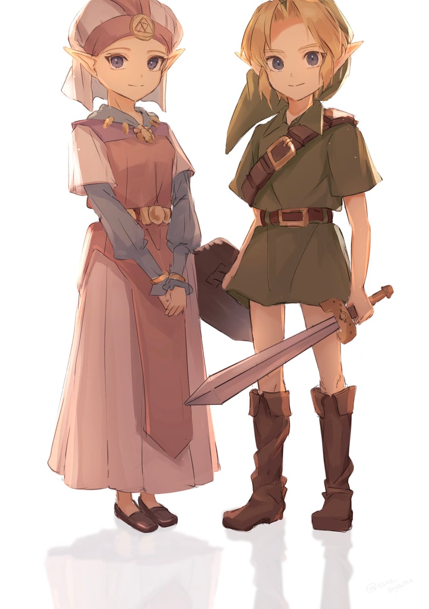 link, princess zelda, young link, and young zelda (the legend of zelda and 1 more) drawn by tete_tuyuten