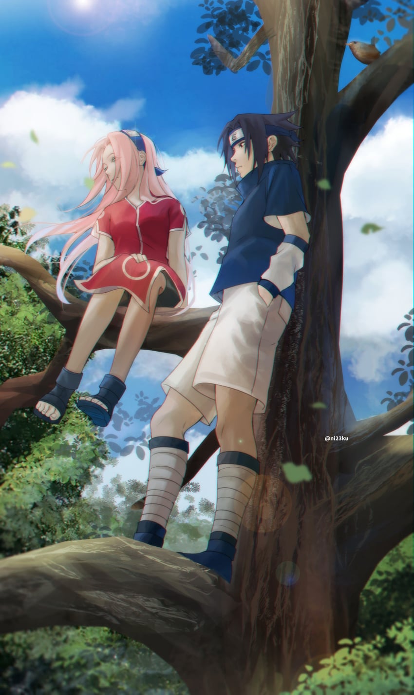 haruno sakura and uchiha sasuke (naruto) drawn by niku_(ni23ku)