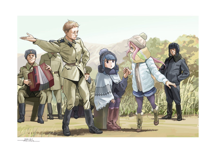 shima rin and kagamihara nadeshiko (yurucamp) drawn by horikou