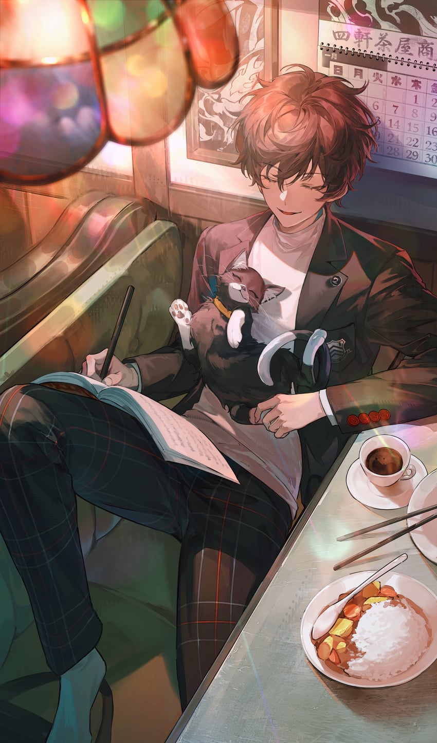 amamiya ren and morgana (persona and 1 more) drawn by jingsang_w