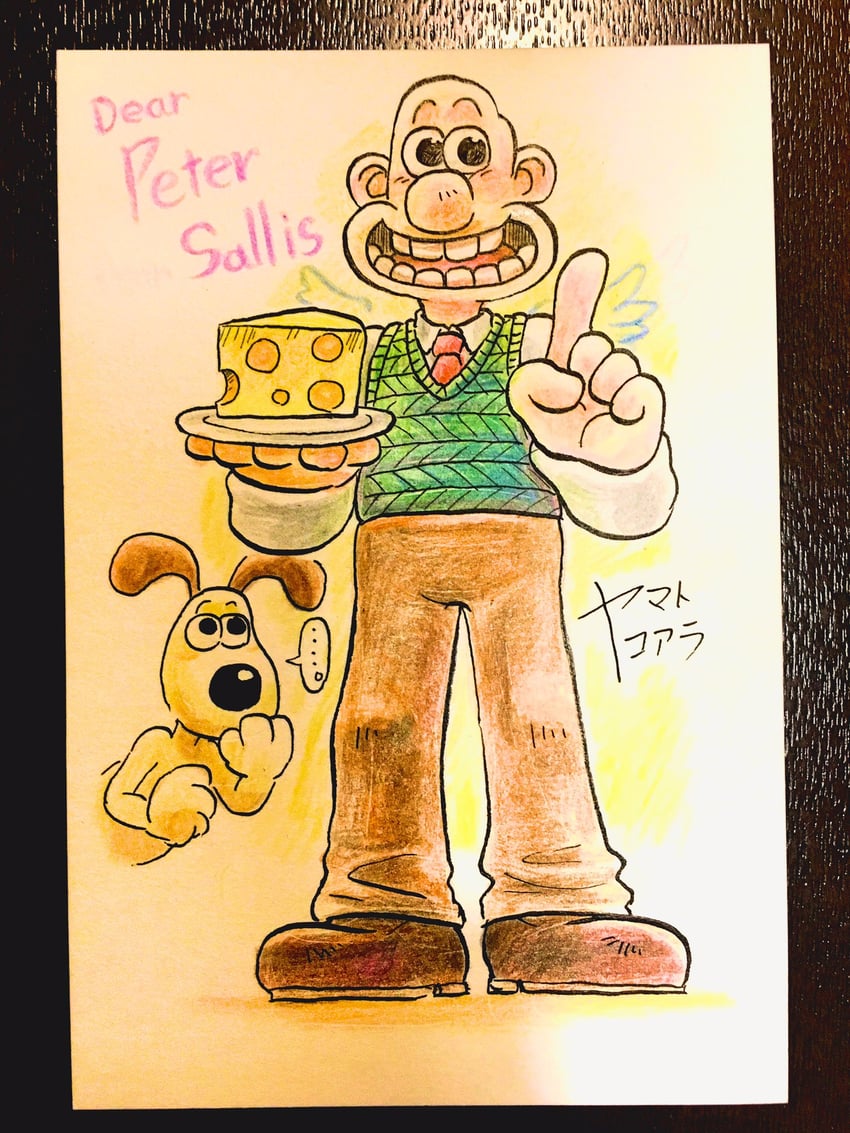 gromit, wallace, and peter sallis (wallace and gromit) drawn by yamato_koara
