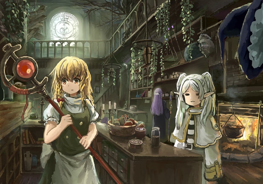 kirisame marisa, frieren, and fern (touhou and 2 more) drawn by zhuxie1264852