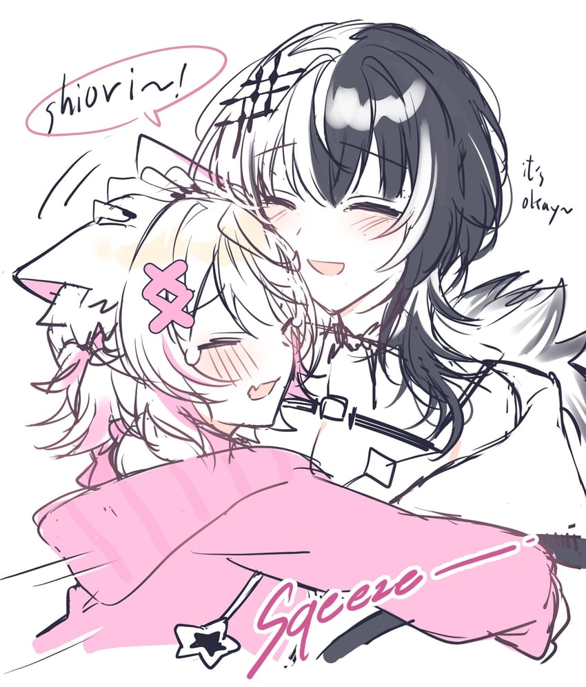 shiori novella and mococo abyssgard (hololive and 1 more) drawn by alonekm