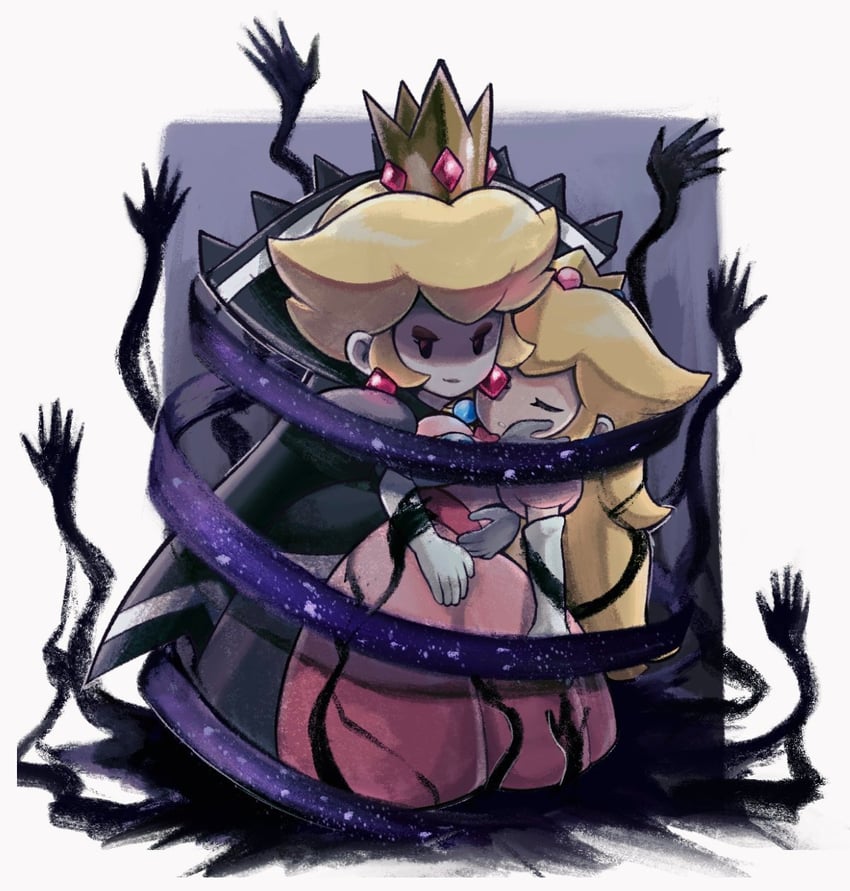 princess peach, shadow queen, and paper peach (mario and 2 more) drawn by commshoo