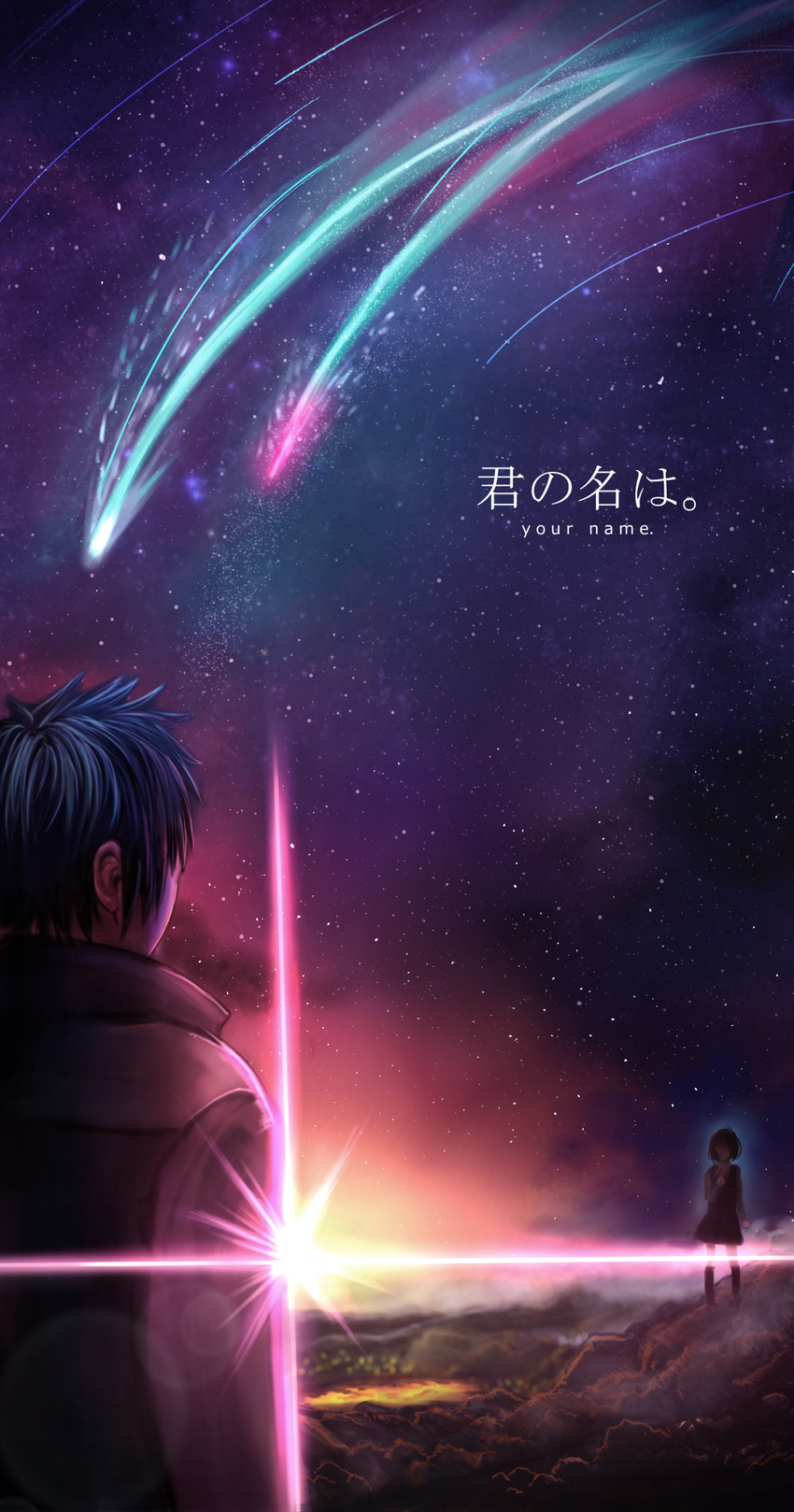 miyamizu mitsuha and tachibana taki (kimi no na wa.) drawn by kuroshii