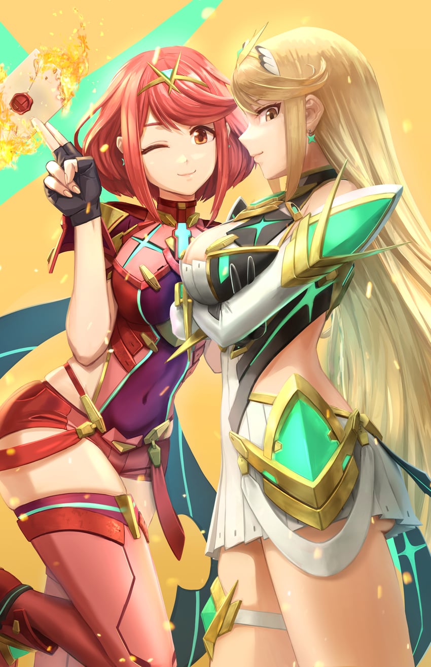 pyra and mythra (xenoblade chronicles and 2 more) drawn by neocity222