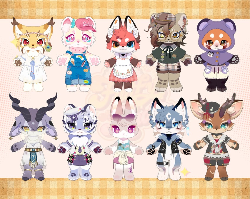 river, caesar, felice, garnet, anael, and 5 more (fluffy land) drawn by kikugawa_ru