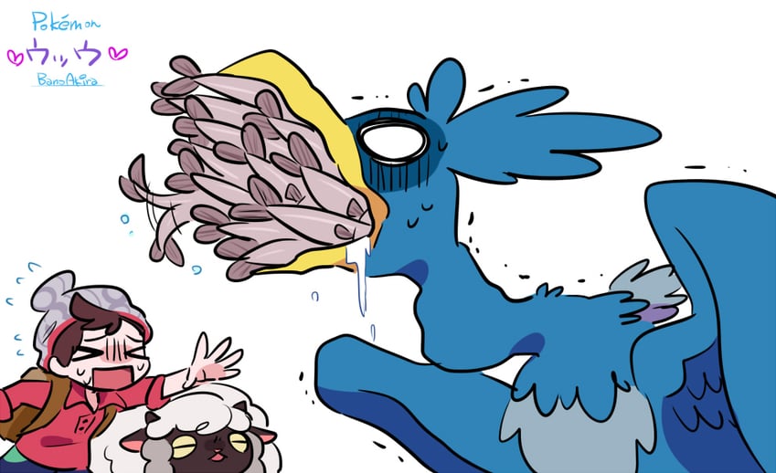 victor, wooloo, and cramorant (pokemon and 1 more) drawn by bano_akira