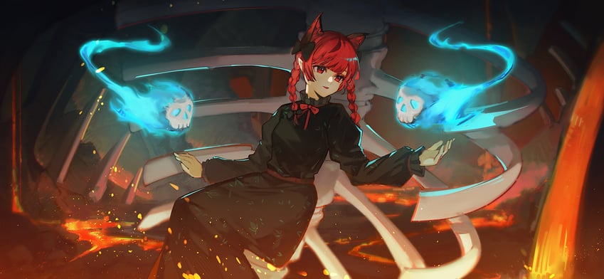 kaenbyou rin (touhou and 1 more) drawn by watori_re