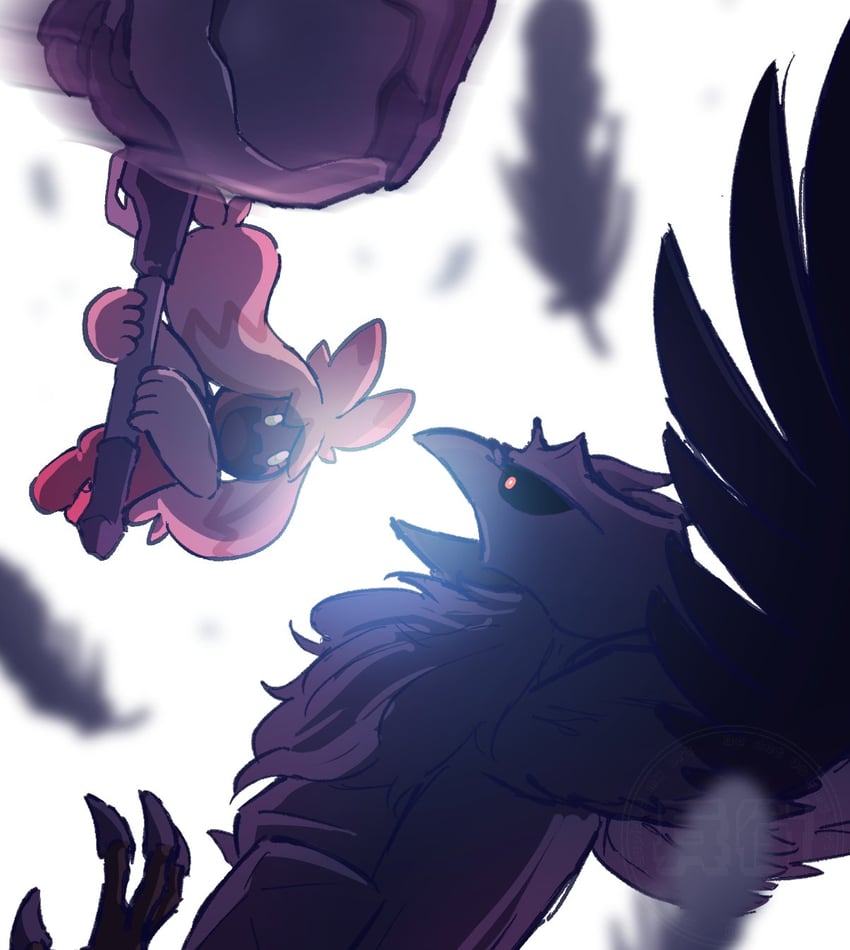 tinkaton and corviknight (pokemon) drawn by hyoe_(hachiechi)