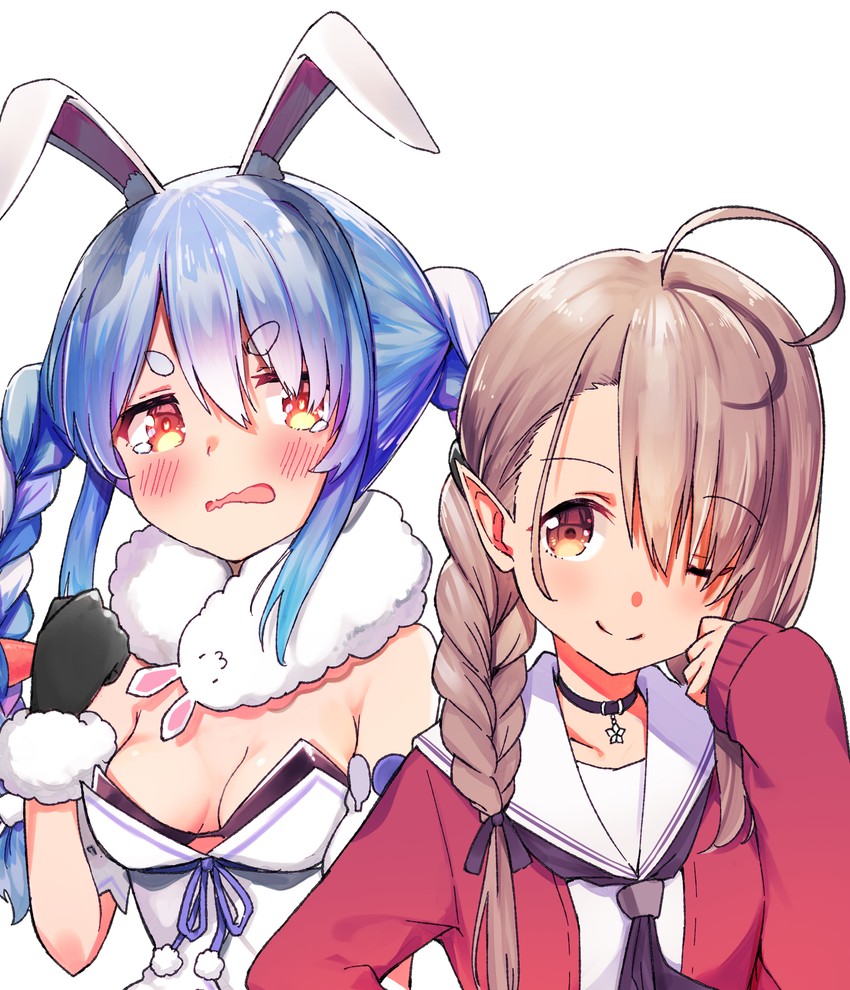 usada pekora, don-chan, and kusunoki shio (hololive and 1 more) drawn by kutar22