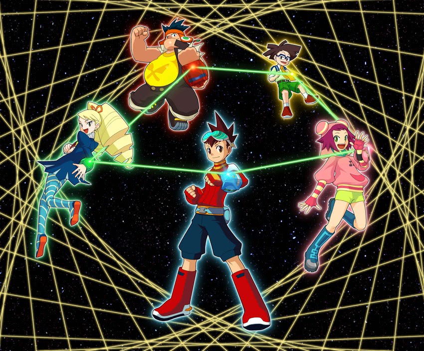 sonia strumm, luna platz, geo stelar, bud bison, and zack temple (mega man and 1 more)