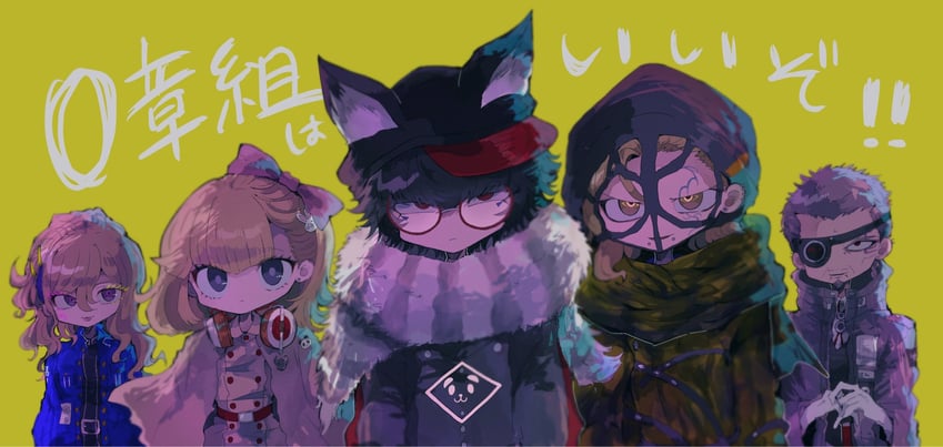 zilch alexander, pucci lavmin, aphex logan, melami goldmine, and zange eraser (master detective archives: rain code) drawn by chachan_chan