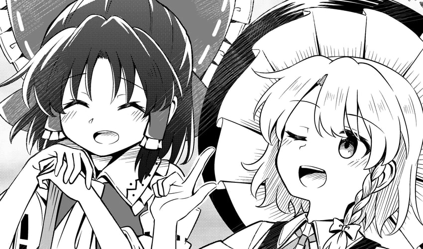 hakurei reimu and kirisame marisa (touhou) drawn by yakousei_no_kame