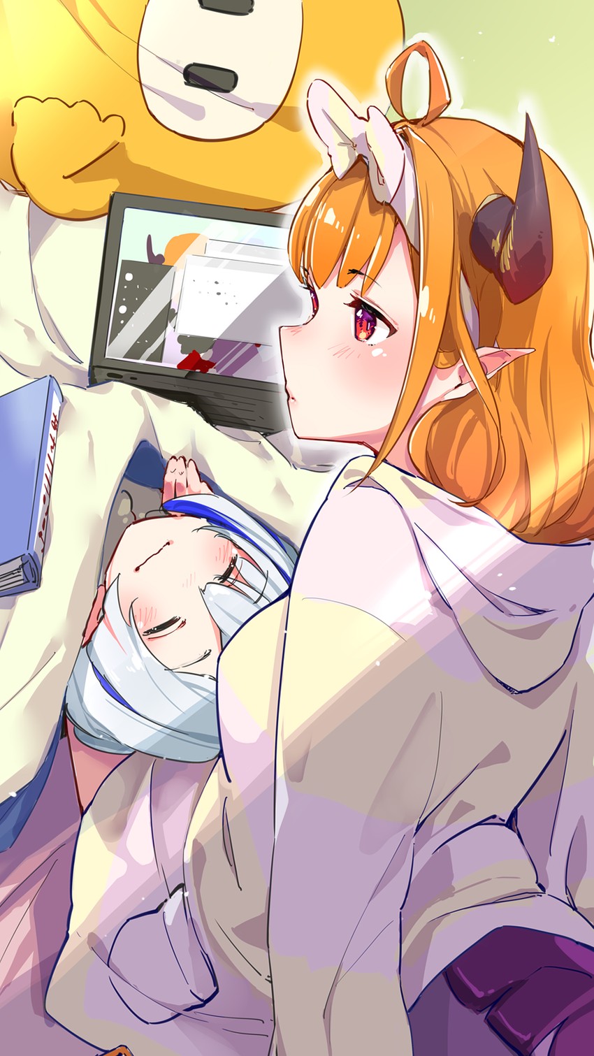 amane kanata, kiryu coco, and fall guy (hololive and 1 more) drawn by yuyaiyaui