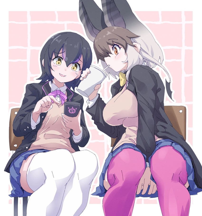 humboldt penguin and brown long-eared bat (kemono friends and 1 more) drawn by lowlandgorilla