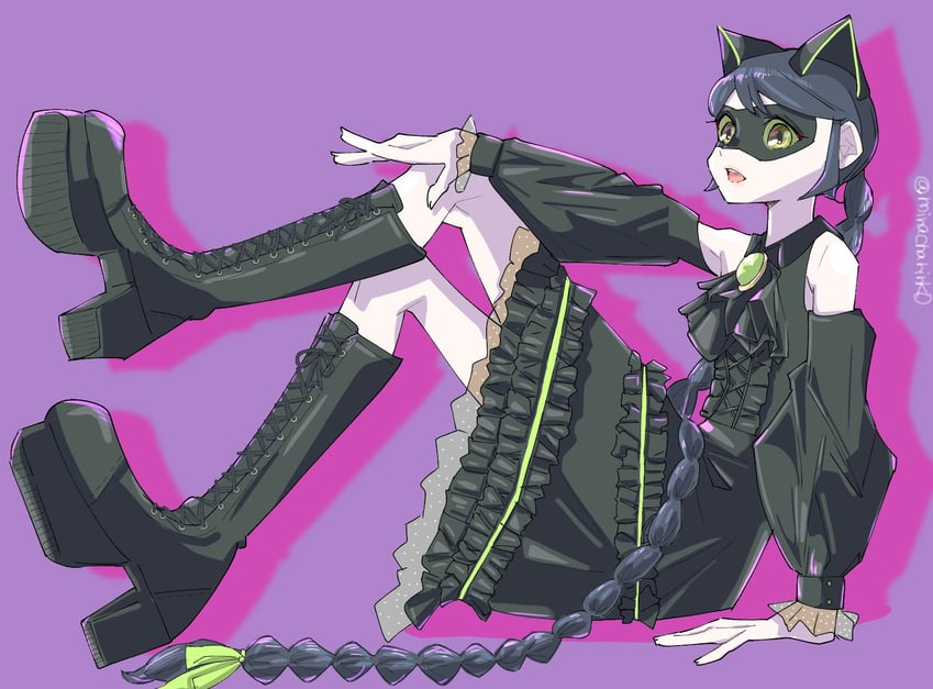 marinette dupain-cheng and lady noir (miraculous ladybug) drawn by miracharink0