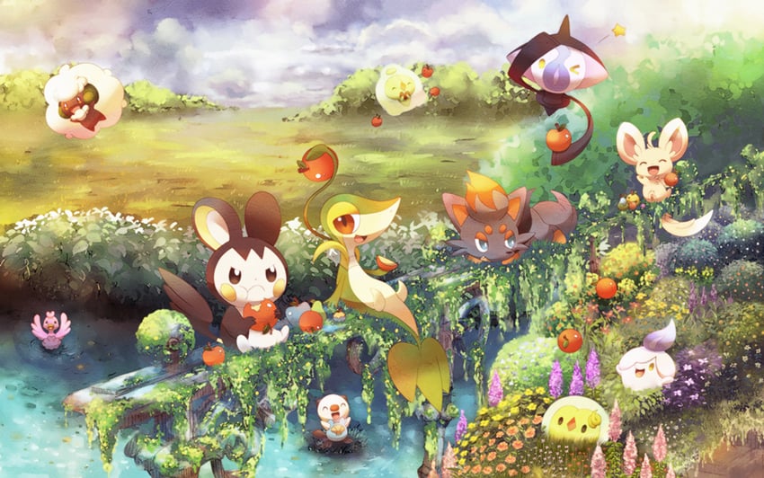oshawott, snivy, litwick, zorua, emolga, and 5 more (pokemon) drawn by yuurakusei